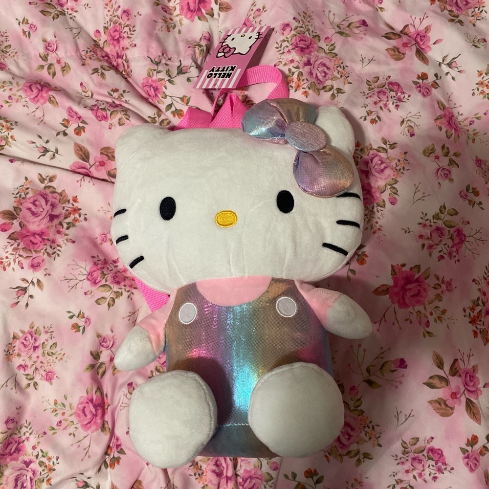 Rainbow metallic hello kitty plush backpack #hellokitty